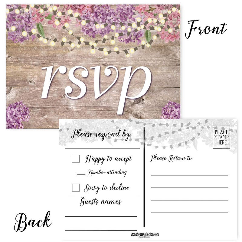 Stonehouse Collection | RSVP Postcards - Rustic Wood and Flowers | 40 Great For Weddings, Baby Showers, Birthdays, Graduations, etc. | Reply in Style | (Purple Rustic) - Image 5